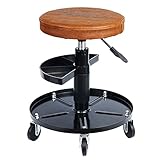 Haskyy Werkstatthocker Rollhocker | Höhe 430-580mm I Sitz Geleinlage | Werkstatt-Arbeits-Hocker-Stuhl-Sitz I 135kg | ø40 cm | 2 Ablag