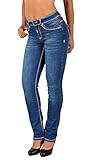 ESRA Damen Jeans Hose Straight Leg Damenjeans Dicke Naht Jeanshose Damen Jeanshosen bis Übergröße G1200