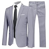 Allthemen Anzug Herren Anzüge Slim Fit 2 Teilig Business Herrenanzug Sakko Hose Hellgrau XS