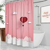 MBWLKJ Valentinstag Duschvorhang 180x200cm 3D Rosa Heißluftballon-Origami Duschvorhang Textil Duschvorhang Antischimmel Duschvorhang Ringes Mit 12 Duschvorhang Haken Duschvorhang Ohne B
