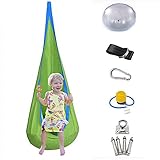Queta Hängesessel für Kinder Hängehöhle mit Zubehörteil Hängesack mit PVC Sitzkissen Schaukelsitz mit Karikatur 360° Drehung für Kinderzimmer Haus Garten(Grün)