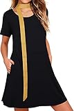 Lässiges Kleid aus schwarzem Gold für Damen mit Taschen Lose, Bequeme Swing-Tunika-T-Shirt in Übergröße Hawaii Beach Sommerkleider mit Gürtel 2XL