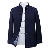 G-LIKE Frühling Herbst Herren Jacke – Traditionelle Chinesische Tangzhuang Kleidung Langärmelige Gewirkte Warme Uniform Festtagskleidung für Männer zu Geburtstag Bankett Hochzeit - Cord (Blau, XL)