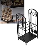 GOTOTOP Indoor Brennholzhalter, 2-Schicht Eisen Holzlager Stapeln mit 4 Werkzeugen 74 x 30 x 40 cm Brennholzlagerregal Kaminholzhalter Holzregal für Innen Auß