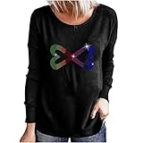 Oberteile Damen Lässiges buntes Liebes Herz Druck T Shirt Pulli Tops mit Rundhalsausschnitt und Langen Ärmeln Frühling Herbst Langarmshirts Basic All Match B