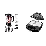 Russell Hobbs Standmixer Glas Steel 2-in-1, inkl. To-Go-Becher & Deckel, 1.5l Glasbehälter, Mixer 0.8 PS-Motor, Impuls-/Ice-Crush Funktion, mini Smoothie-Maker & Multifunktionsgerät 3-in-1 F