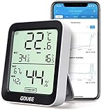Govee Thermometer Hygrometer, Mini LCD Digital Thermometer Hygrometer Innen mit Benachrichtigungs Alarm, Präzise Hygrometer Temperatur mit APP, Datenspeicherung für Gewächshaus Weink