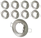 Sonderpack Set 10x Einbaustrahler Set Deckenleuchte GU10 LED Leuchtmittel 50mm Aussendurchmesser 80mm Lochausschnitt 55mm Edelstahl Gebürstet Fassung Deck