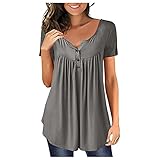 YAOBF Longshirt Hemdbluse Gummizug Oberteile Tolle Blusen Tank Tops Kurzarm Damenhemd Tshirt mit Gummizug Am Saum Damen Tunika Oberteile (Grau 5,XXXXL)