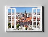 DesFoli Hannover Skyline Stadt Fenster-Optik Leinwand Wandbild Canvas-Bild FL0429 Größe 70 cm x 50