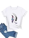 Dresswel T-Shirt Damen Oberteile Feder Taube Schmetterling Druck Rundhals Kurzarm Shirt Bluse Frauen Sommer Tshirt Kurzarmshirt Hemd Tee Top