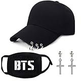 PPX BTS Bangtan Jungen Baseball Cap Sport Sonnenhut mit BTS Gesichtsmaske und 2 KPOP Kreuz Ohrringe für Jungen & M