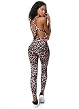 INSTINNCT Damen Sport Rückenfrei Jumpsuit Yoga Bodysuit Overall Leggings Sporthosen Bandage Playsuits Jogging Strampler Hosenanzug Trainingsanzug #2 Leopard Muster S