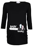 Happy Mama Damen T-Shirt Babyfüßchen Druck Oberteil für Schwangere. 549p (Schwarz, 36-38, S)