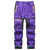 Pateacd Kinder Skihose Softshellhose Mit Fleece Gefüttert Wasserdicht Wasserdicht Winter Schneehose Jungen Wanderhose Regenhose,Lila,XL