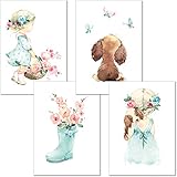 LALELU-Prints | A4 Bilder Kinderzimmer Deko Mädchen | Zauberhafte Aquarell-Bilder rosa mint | Poster Babyzimmer | 4er Set Kinderbilder (DIN A4 ohne Rahmen)