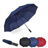 PRUDIUT Reise-Regenschirm, groß, robust, kompakt und leicht, automatisch zusammenklappbar, winddicht, 10 Rippen, für Sonne und Regen, marineblau,