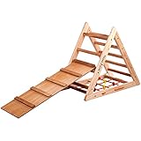 RINAGYM Kletterdreieck für Kinder - Klettergerüst aus Holz - Leiter, doppelseitige Rutsche, Spielnetz - Indoor-Spielplatz, Spielturm, Kletterturm für Kinder - Hält bis zu 60kg Gew