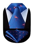 HISDERN Blau Krawatte für Herren Flamingo Hochzeit Taschentuch Business Klassisch Krawatte und Einstecktuch S