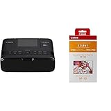 Canon Selphy CP1300 Fotodrucker 10x15 cm (mobiler Drucker, WLAN, USB, 300x300 DPI, optionaler Akku, Farbdisplay), schwarz & Druckerkartusche RP-108 und Papier für Selphy CP Fotodrucker S
