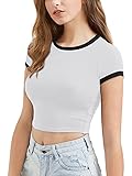 ADREAMLY T-Shirt Damen Sportshirt Kurzarm Crop Top Sexy Sport Oberteil Bauchfreie Sommer Laufshirt Atmungsaktiv Leicht Yoga Fitness Shirts Schnelle Trockene Sporttop(Weiß XL)