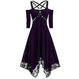 Eaylis Damen Cosplay Gothic Kleidung Binggong Kleid Mittelalter Kostüm Punk Karneval Kostüm Frau Kurzarm Steampunk Minikleid Punk Schnürung Rückenfrei Kapuzen Party Vintage Kleid T-Shirtk