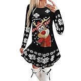 MINGCHE Pulloverkleid Weihnachtspullover Damen Kleid Christmas Sweater Pullover Damenmode Casual Frohe Weihnachten Printed Langarm Hoodie Sweatshirt Kleid mit Taschen Minikleid Mode Kleider Top