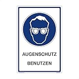 kleberio® Hinweisschild Labor - Augenschutz benutzen - 40 x 60 cm gelocht Arbeitsbrille Werkstatt Schild Chemie Sicherheits Brille Schutzbrille für Brillenträg