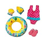 Heless 88 - Schwimm-Set für Puppen, Badeanzug, Clogs, Schwimmring und -flügel mit lustigen Bade- und Wassermotiven, Puppengröße ca. 35 - 45 cm, für Badespaß an heißen Sommertag