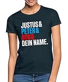 Spreadshirt Die DREI Fragezeichen Justus & Peter & Bob & Dein Name Frauen T-Shirt, XL, Navy