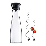WMF Basic Wasserkaraffe Set 3-teilig, Karaffe mit 2 Fruchtspieße (18 und 24 cm), Glas-Karaffe 1,5l, Höhe 32,7 cm, Silikondeckel, CloseUp-V