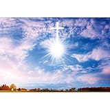 CSFOTO 1,5x1m Jesus Kreuzen Hintergrund Heilig Licht Blauer Himmel Himmel Gott segne Fotografie Hintergrund Jesus Christian Religiös Ostern Kirche Veranstaltungen Taufe B