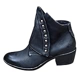 Geilisungren Kurzstiefel Damen Leder Plateau Stiefeletten Damen Blockabsatz Frauen Bequem Warme Bedruckt Stiefel Kurzschaft Winterstiefel Cowboy Stiefel Party Winterschuhe 2021 Knöchel S