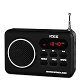 iCES IMPR-112 UKW Radio tragbar mit Akku (USB, SD-Kartenleser, Senderspeicher, LED-Display, Kopfhörerbuchse, Teleskopantenne), schwarz, IMPR-112 Black