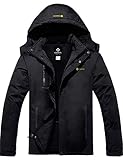 GEMYSE wasserdichte Skijacke für Herren Winddichte Fleece Outdoor-Winterjacke mit Kapuze (Schwarz,2XL)