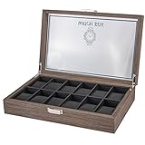 Damen Schmuckaufbewahrung Schmuckschatulle, Herren Vintage Holz 12 Gitter Uhrenschachtel Schmuck Anzeigen Aufbewahrungstasche Organizer Klarer Deckel Abschlussbares Armband Schmuckhalter Tray Schmuckk