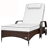 RS Trade 'Imola XXL' Outdoor Polyrattan Sonnenliege extra breit (80 cm) mit Rollen und verstärktem Gestell (bis 200 kg), Lehne 5-Fach verstellbar, Rattan Gartenliege inkl. 8 cm Auflage, Java B