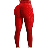 UYSA Damen-Leggings, Übergröße, sexy, strukturierte Workout-Leggings, gerüscht, Stretch-Leggings, athletische Sporthose, Sportbekleidung, rot, XXX-Larg