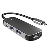 Flyuzi 4-in-1-Dockingstation, Typ-C an USBX2 + HDMI + DP Portable Multifunktions-Hub, unterstützt USB-C Mobiltelefone und Computer (Color : Gray)