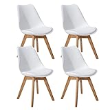 EGGREE 4er Set Esszimmerstühle Eiche Skandinavisch Stühle mit Massivholz Eiche Bein und Kunstlederkissen, Weiß
