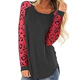 palatable Leopard Shirts für Damen, Langarm T Shirts für Damen, Damen Langarm Leopard Farbblock Tunika Bequeme Rundhals T Shirt Top