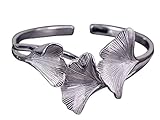 NicoWerk Silber Armreif Ginkgo-Blatt Ginko Natur Breit Matt Glatt Armspange Armband 925 Damen Schmuck Geschenk Sterling SAR117