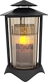 Grablaterne, Grableuchte aus Metall rund inkl. LED-Kerze 21 cm (Laterne: Schwarz - Glas: Bronze)