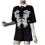 cinnamou Damen Gothic Kleidung Vintage Schwarz Punk Kleid Hose Oberteil Shirt Rock Pullover Steampunk Harajuku Stil Cool Junges Mädchen Straßenmode Prom Party Retro Karneval Fasching Kostü