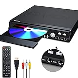 Gueray Kompakter DVD Player, DVD-Player All Regionen mit 2 MIC Ports/USB-Eingang/HDMI/AV und Fernbedienung für TV