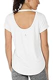icyzone Damen Yoga T-Shirt Rückenfrei Sport Freizeit Tops Kurzarm Oberteile Loose Casual V-Ausschnitt Shirt (M, Weiß)