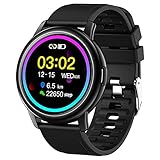 rongxin Runder Bildschirm Smart Watch,Multifunktions-Sportmodus,Blutdruck-Und Herzfrequenzüberwachung,Schrittzähler,Benutzerdefiniertes Zifferblatt,wasserdichte IP68-Uhr (Color : Black)