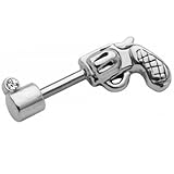 Ohr Piercing Tragus Helix Colt, Pistole, Revolver 925er Silber, mit Steinchen, inkl. 316L Edelstahl Barbell - TIP307