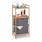 Relaxdays Badregal mit Wäschekorb, 2 Ablagen & 2 Stoffkörbe, Wäschesortierer Bambus, HBT: 96 x 44 x 34 cm, Natur/g