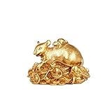 DCLINA Feng Shui Reines Messing Sternzeichen Ratte Goldbarren Statuen,chinesische Dekorfigur für Zuhause und Büro,Reichtum und Glück Skulptur,Zwei Größ